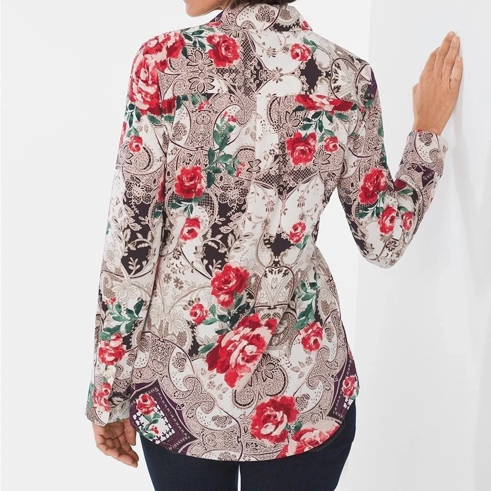 Chico’s Floral Silky Soft Long Sleeve Shirt Medium - Picture 7 of 7